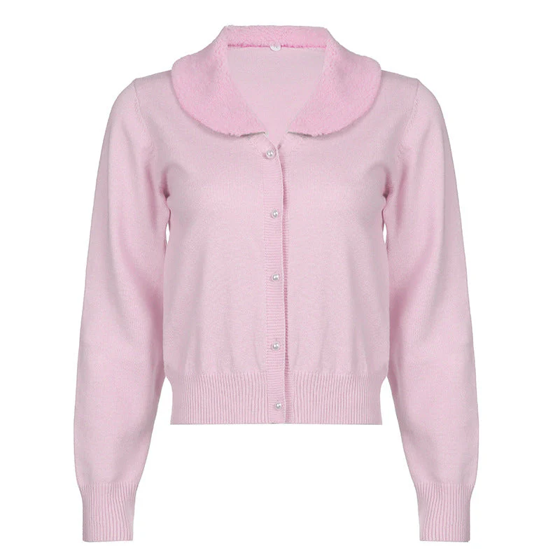 90s Aesthetic Fur Collar Button Up Cardigan - Image 8