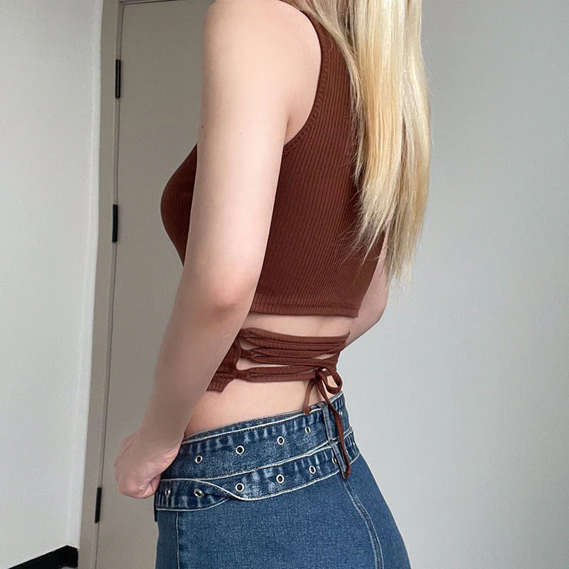 90's Retro Print Ribbed Crop Tank Top - Image 2