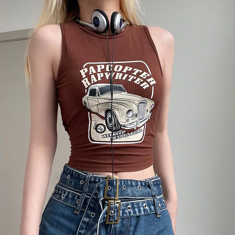 90's Retro Print Ribbed Crop Tank Top - Image 3