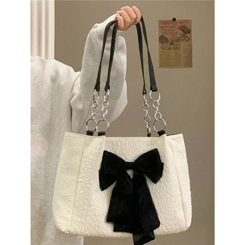 Aesthetic Bow Large Capacity Canvas Shoulder Bag - Image 10
