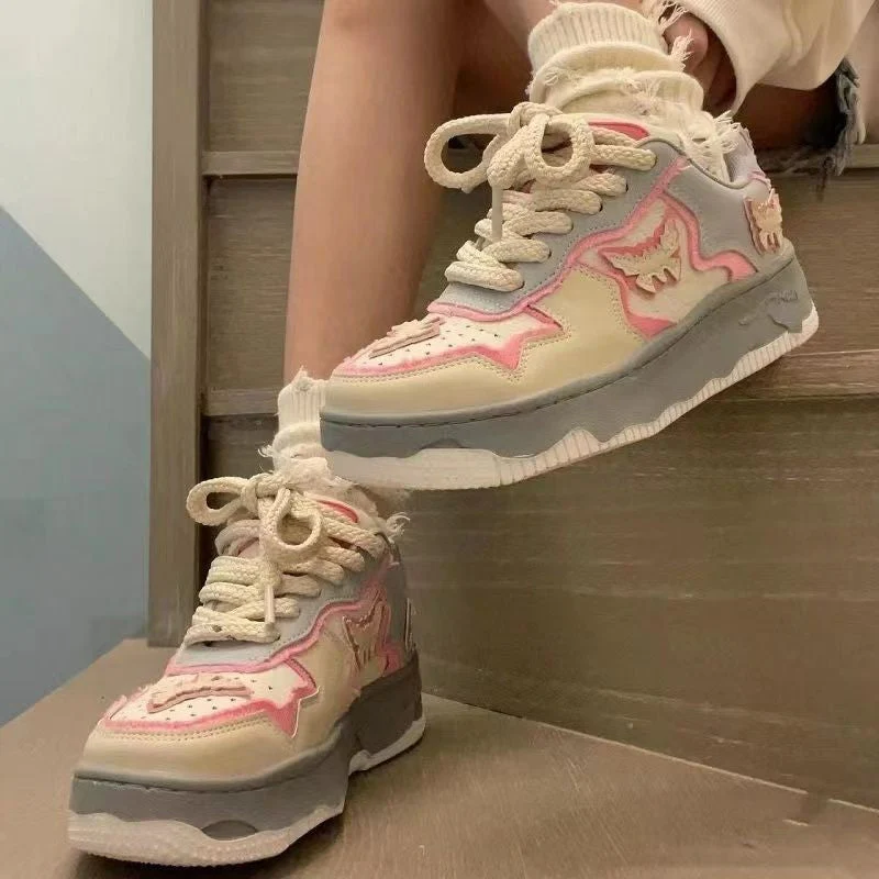 Aesthetic Butterfly Bat Patchwork Sneakers - Image 3