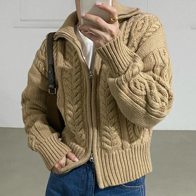 Aesthetic Cable Knit Zip Up Cardigan - Image 4