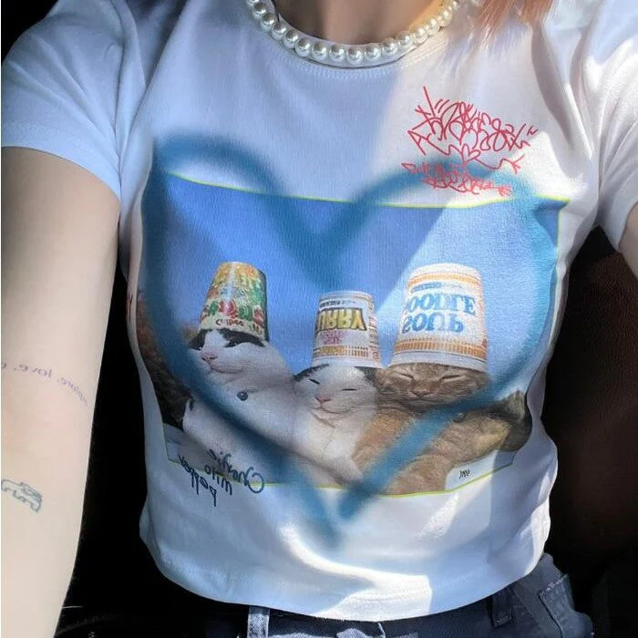 Aesthetic Cats Print Y2K Crop Top - Image 3