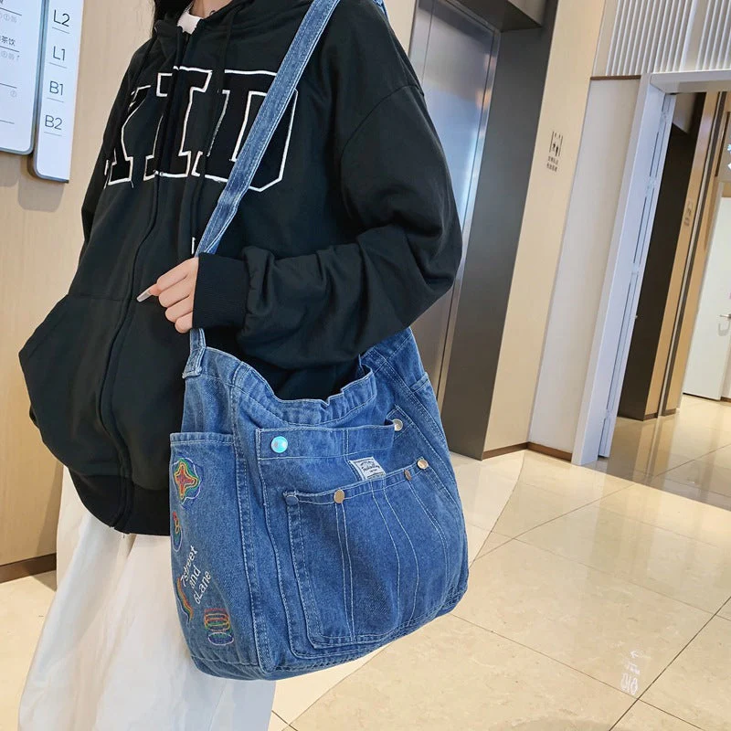Aesthetic Denim Large Canvas Crossbody Bag - Image 3