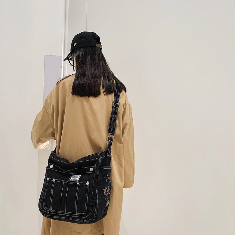 Aesthetic Denim Large Canvas Crossbody Bag - Image 5