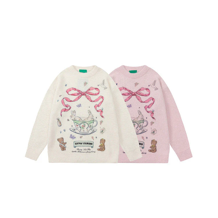 Aesthetic Rabbit Print Oversized Sweater - Image 2