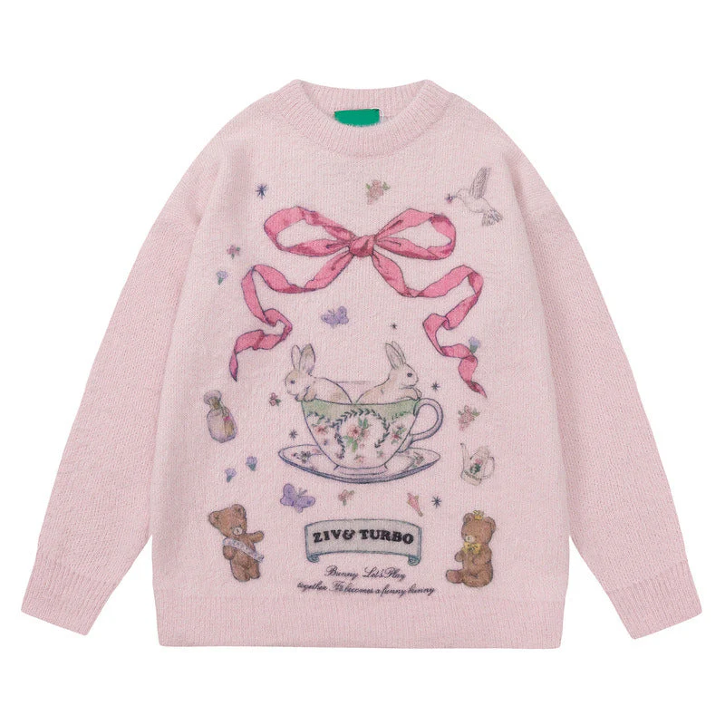 Aesthetic Rabbit Print Oversized Sweater - Image 8
