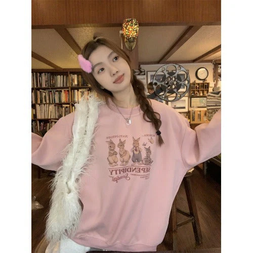 Aesthetic Rabbit Print Oversized Sweatshirt - Image 6