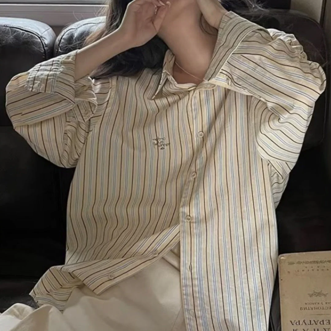 Aesthetic Striped Button Blouse - Image 2