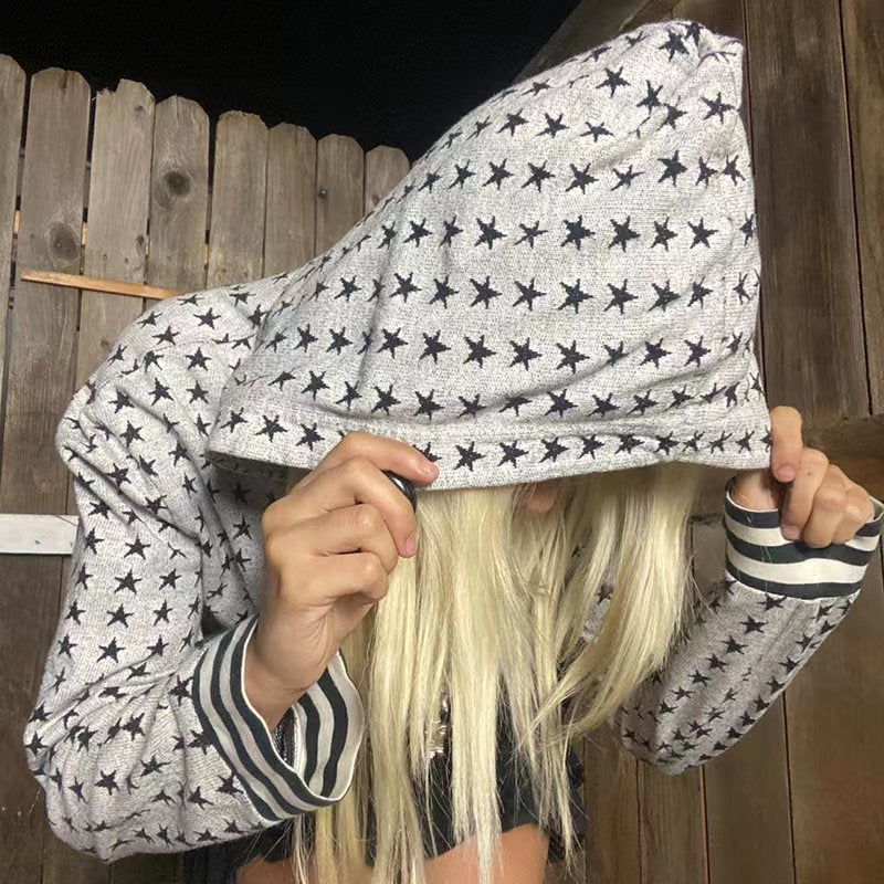 Allover Star Print Zip Up Downtown Hoodie - Image 6