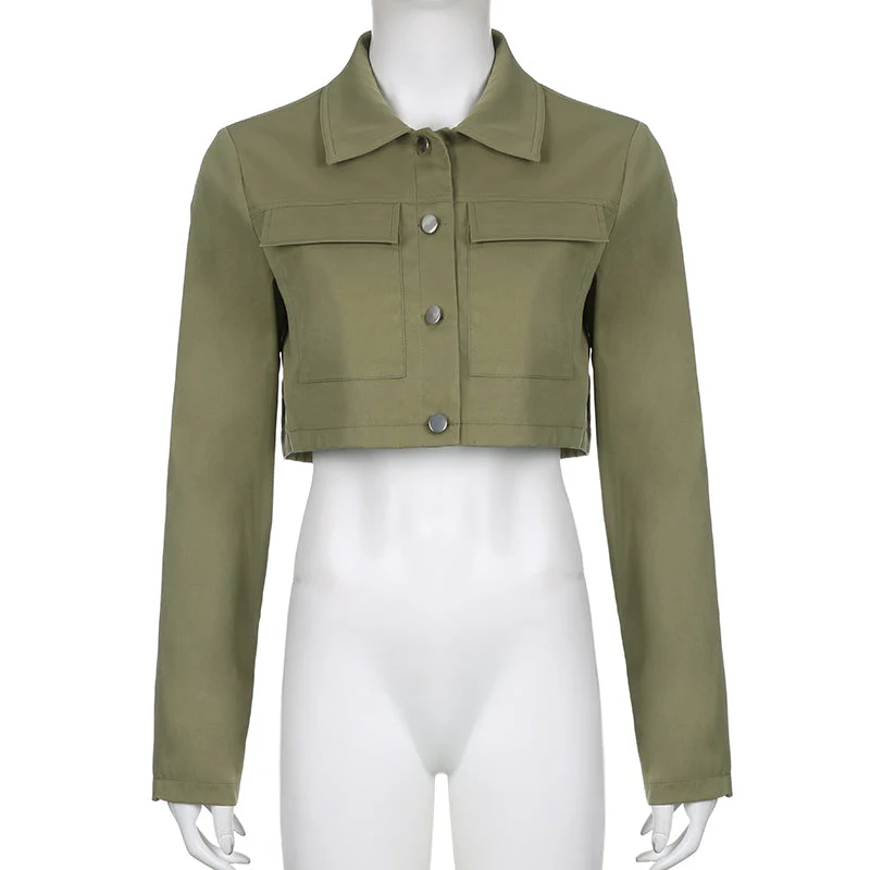 Army Green Cargo Cropped Jacket - Image 12