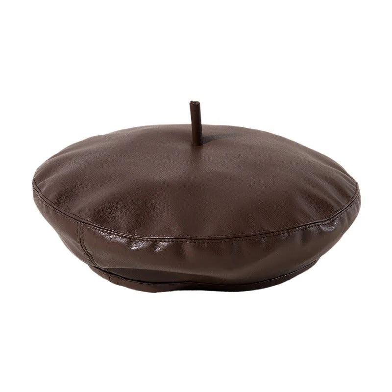 Autumn And Winter Pu Beret Hat - Image 3