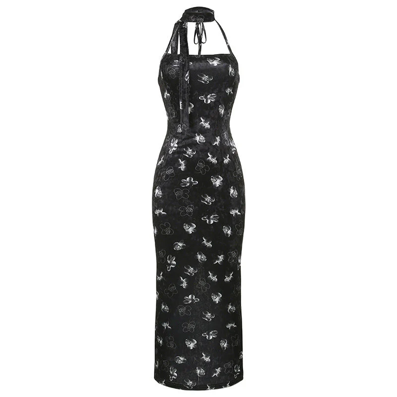 Back Slit Velvet Halter Maxi Dress - Image 11