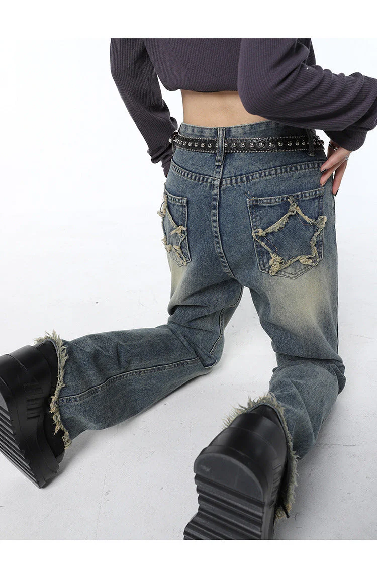 Back Star Patchwork Flare Jeans - Image 3
