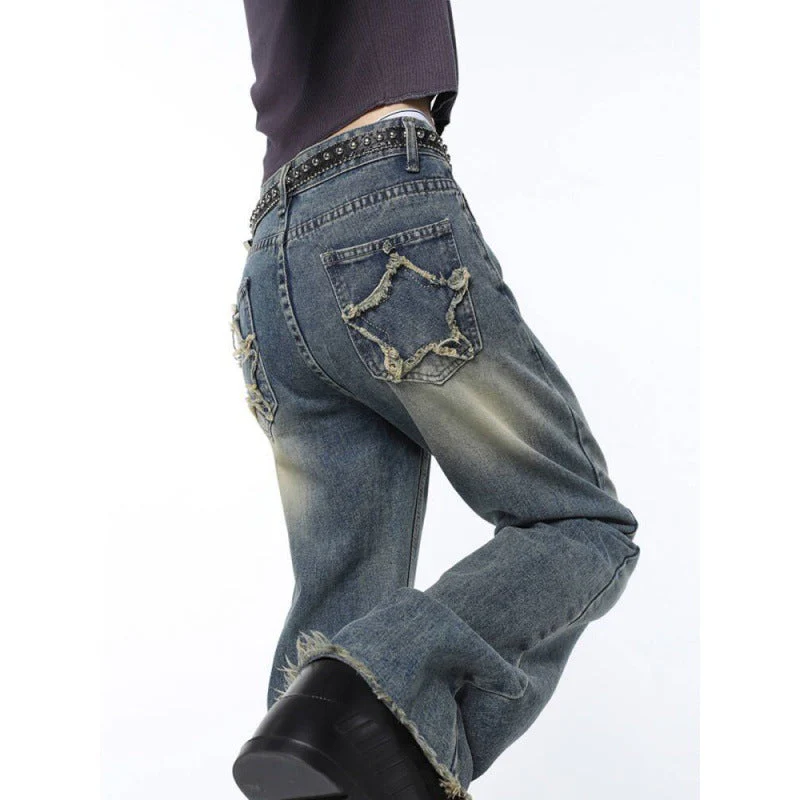 Back Star Patchwork Flare Jeans - Image 8