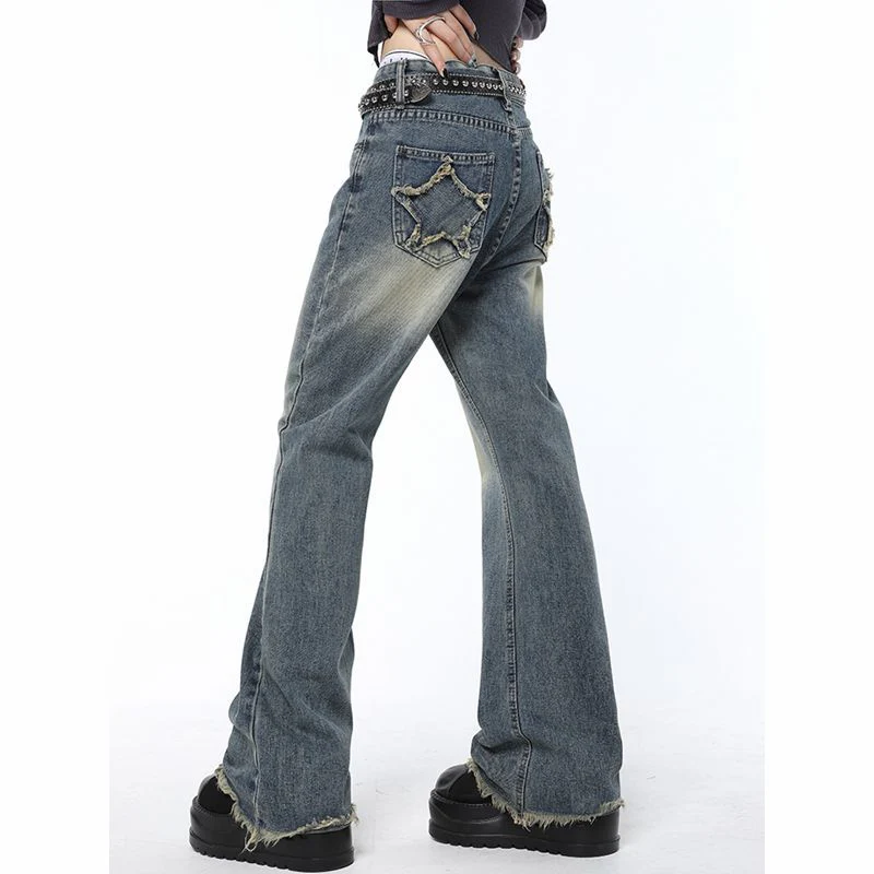 Back Star Patchwork Flare Jeans - Image 9