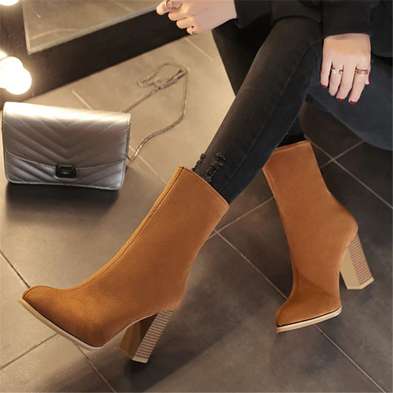 Back Zipper Pointed Toe Casual Mid-tube Women's Boots - Image 3