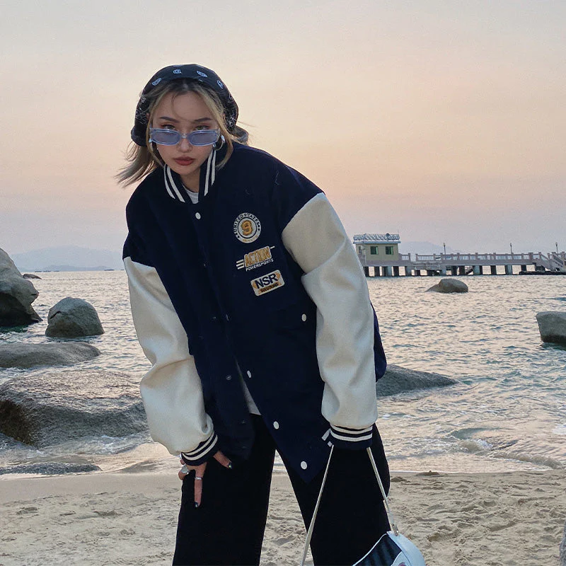 Badge Patch Corduroy Varsity Jacket - Image 6