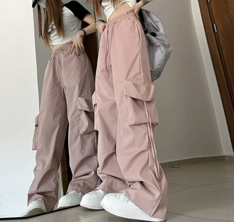 Baggy Drawstring Parachute Cargo Pants - Image 2
