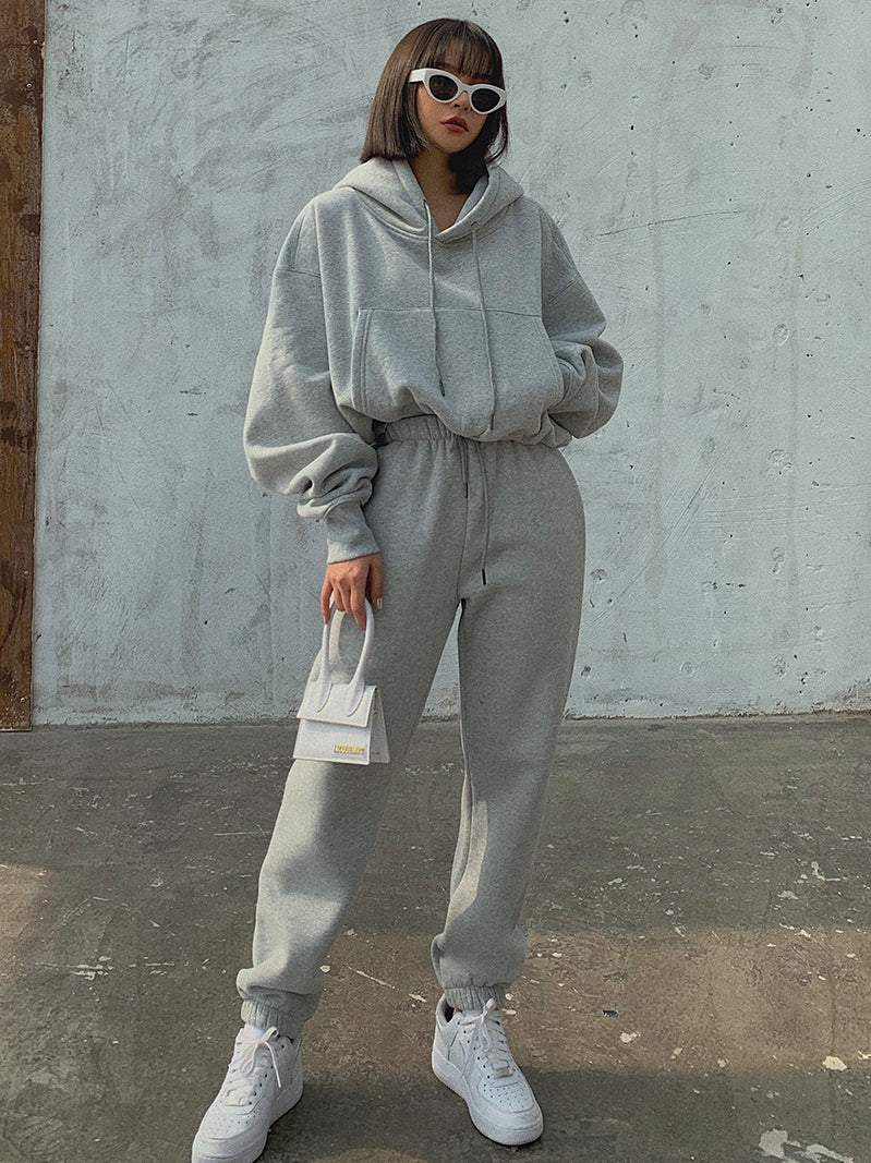 Basic Solid Hooded Tracksuit Set