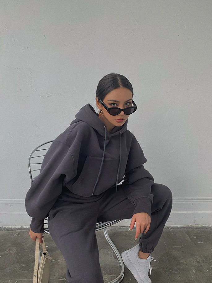 Basic Solid Hooded Tracksuit Set - Image 10