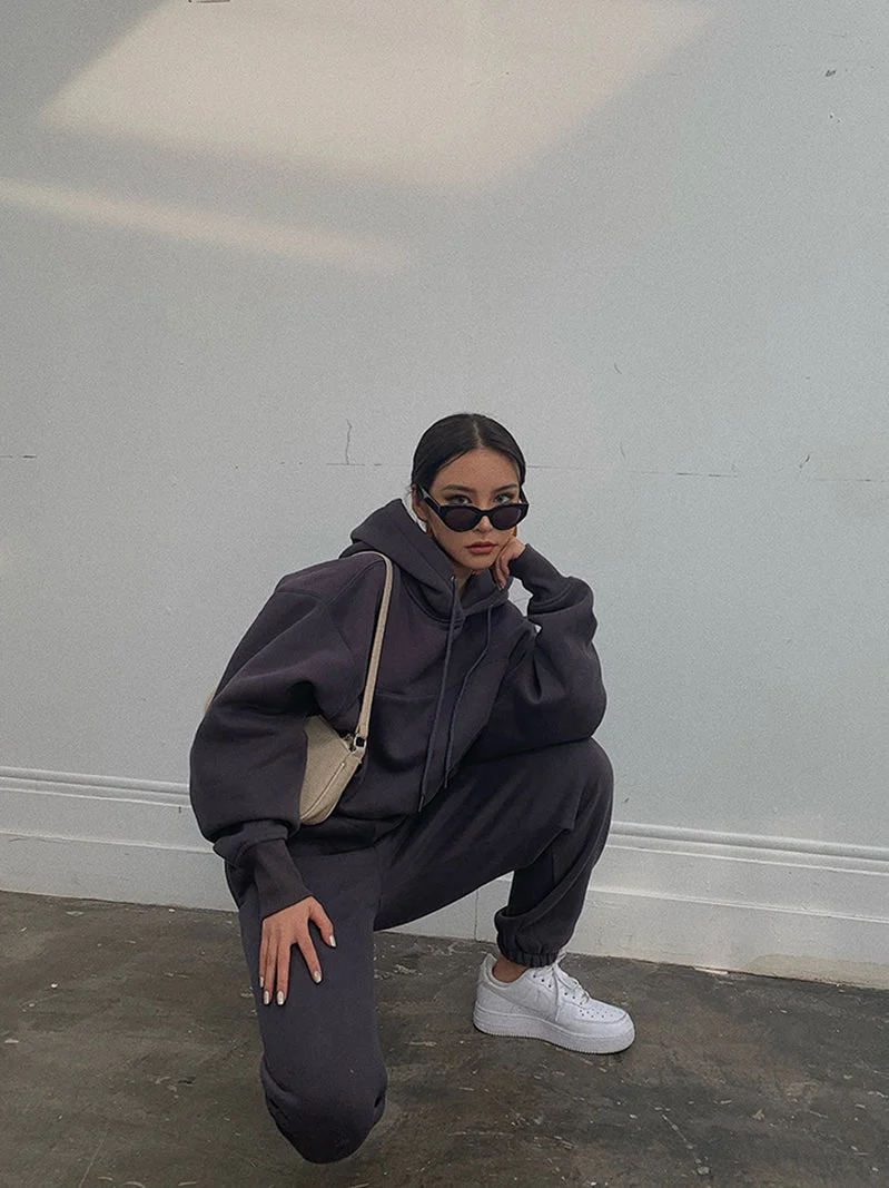 Basic Solid Hooded Tracksuit Set - Image 8