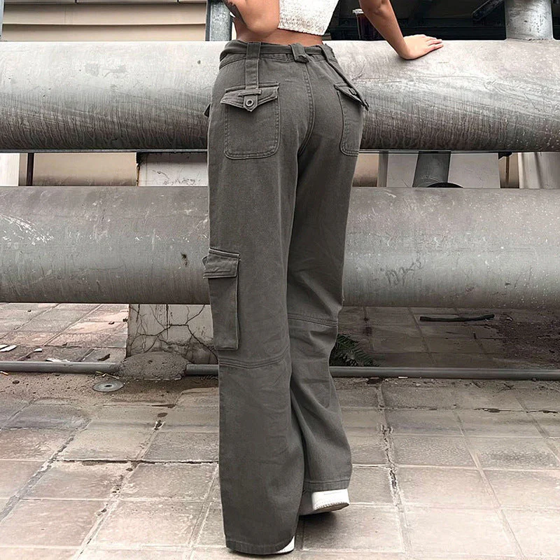 Belted Baggy Denim Cargo Jeans - Image 7