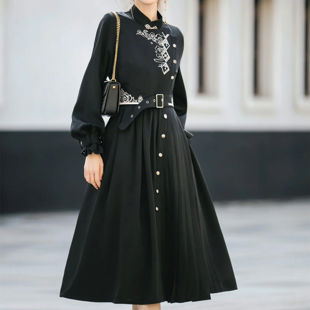 Black Cloud Embroidered Dress - Image 3