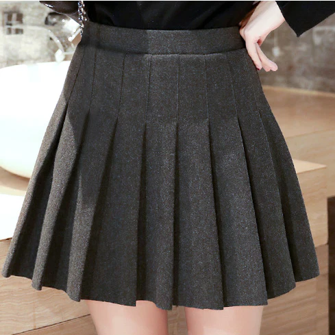 Black/Gray Woolen Pleated Skirt - Image 3