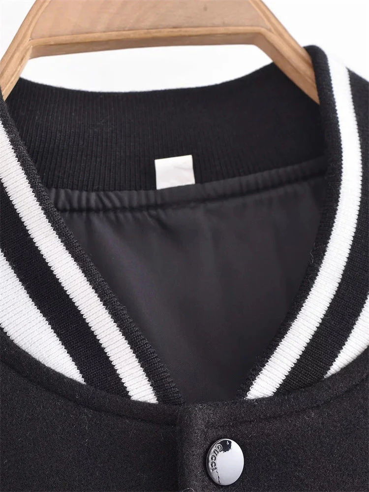 Black Retro Street Baseball Jacket - Image 5