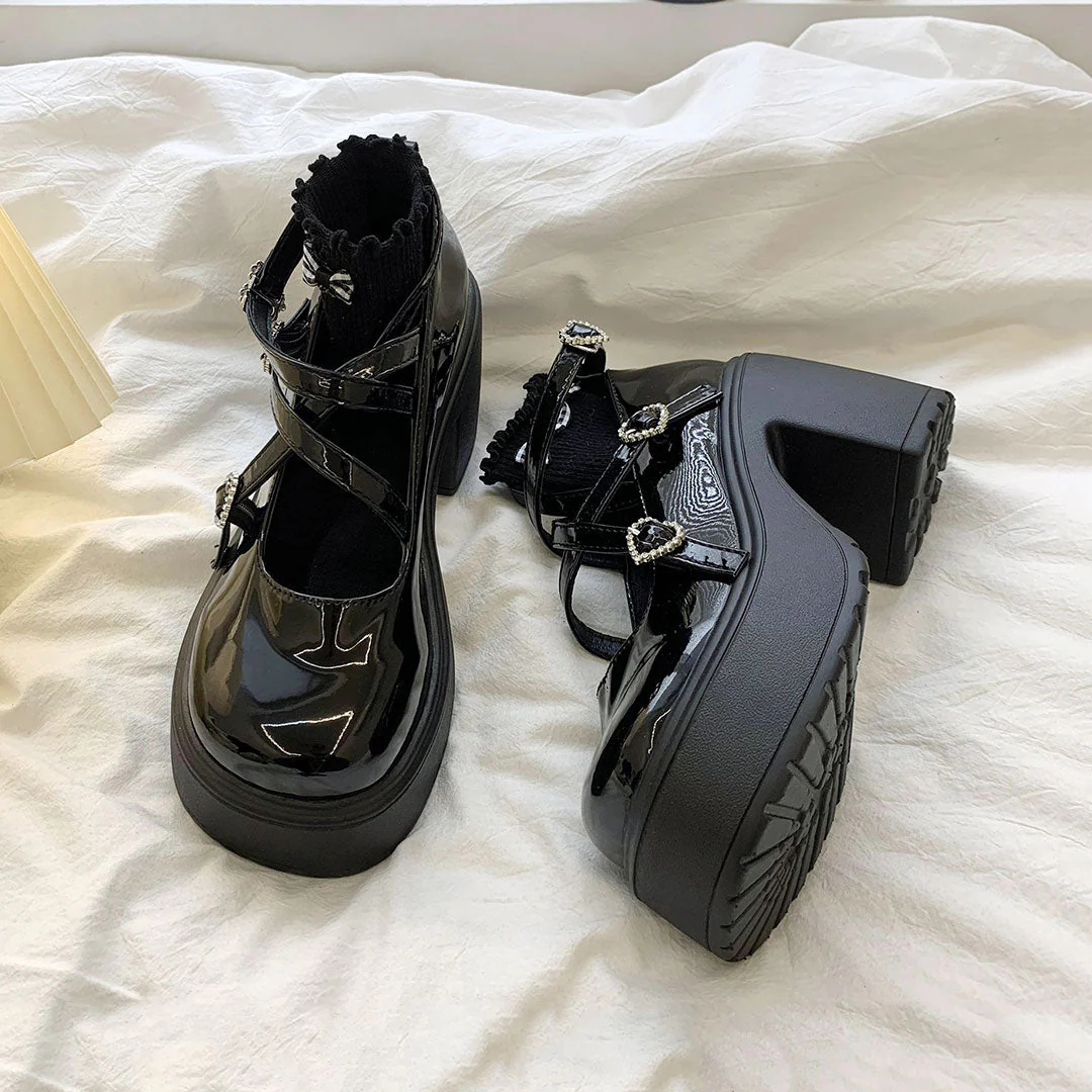 Black Round Toe Platform Shoes - Image 4