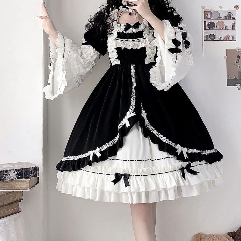 Black White Lolita Bow Dress - Image 4