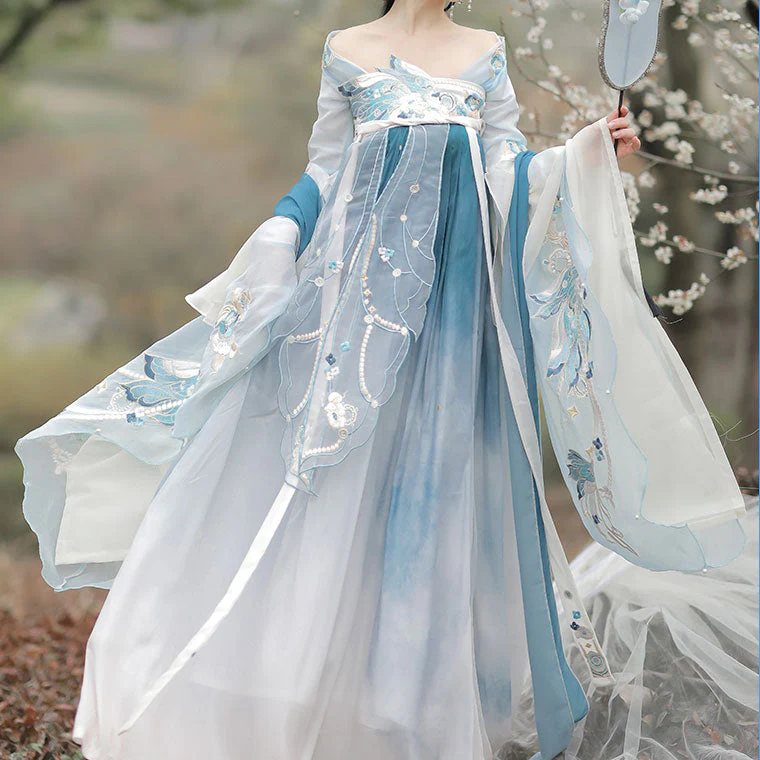 Blue Flower Hanfu Dress - Image 2