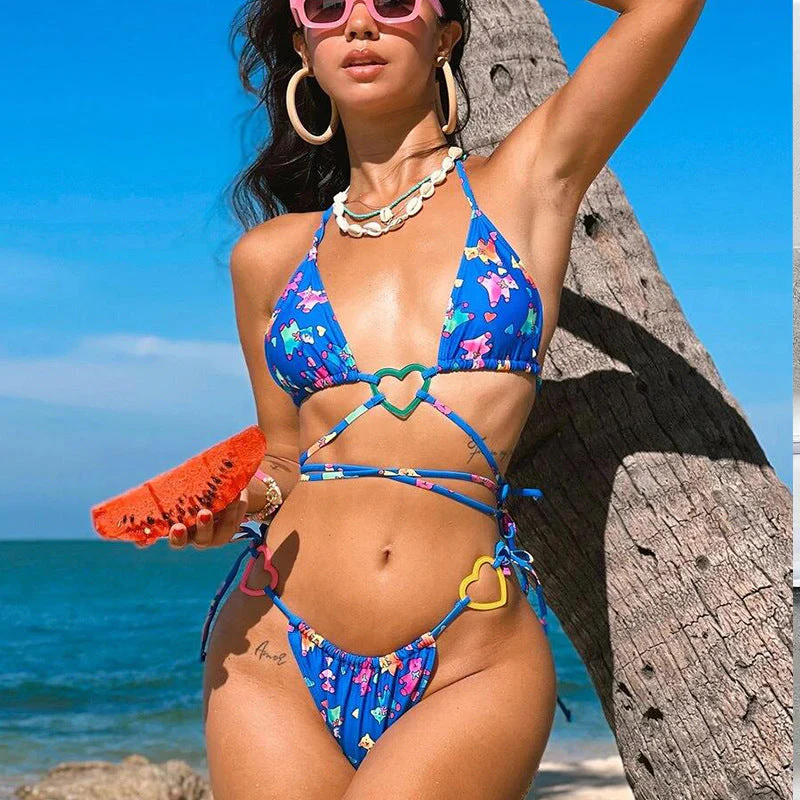 Blue Print Bear Bikini Heart Strap - Image 2