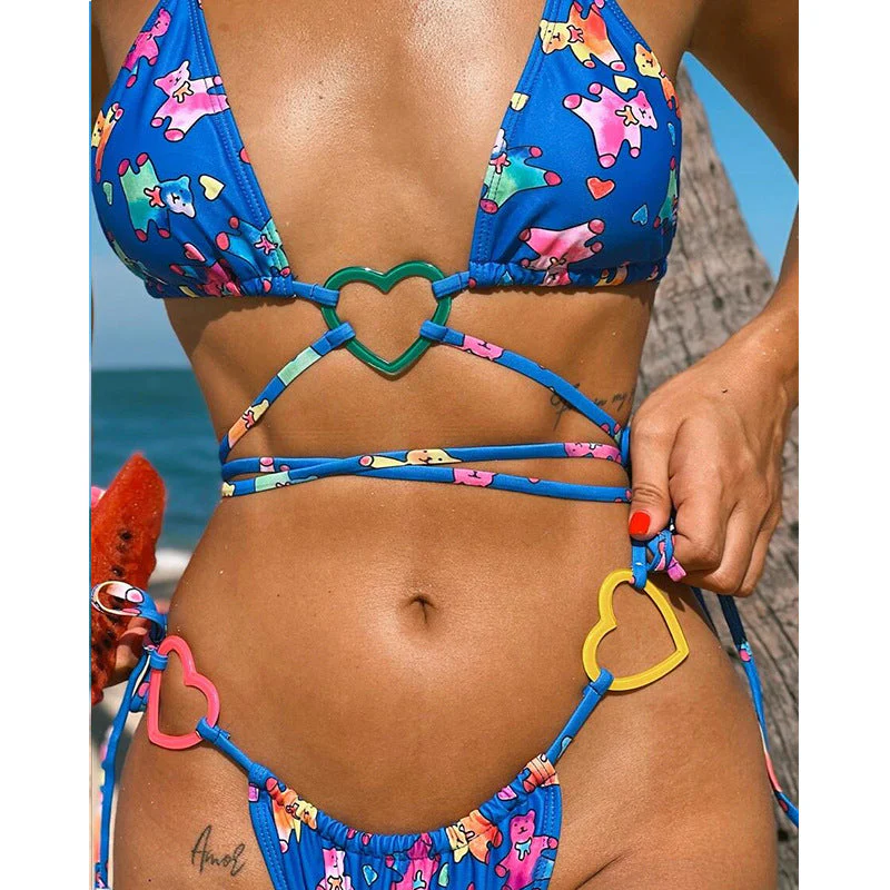 Blue Print Bear Bikini Heart Strap - Image 3