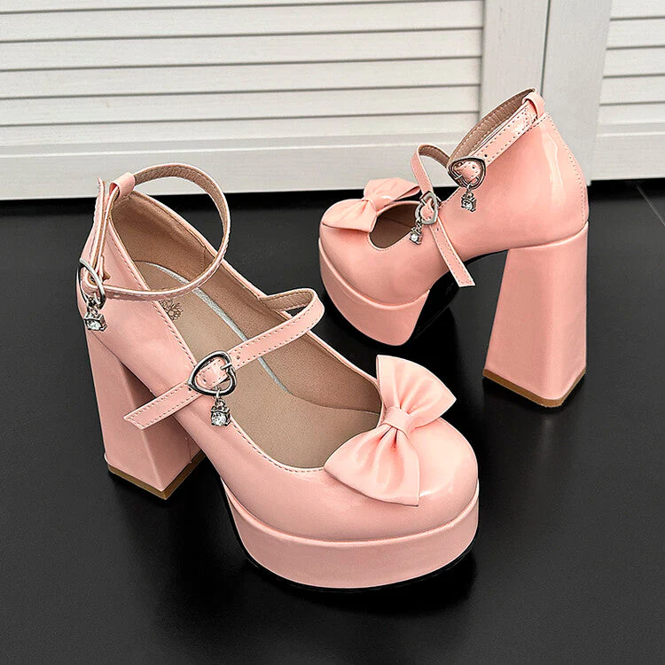 Bow Chunky High Heels - Image 5