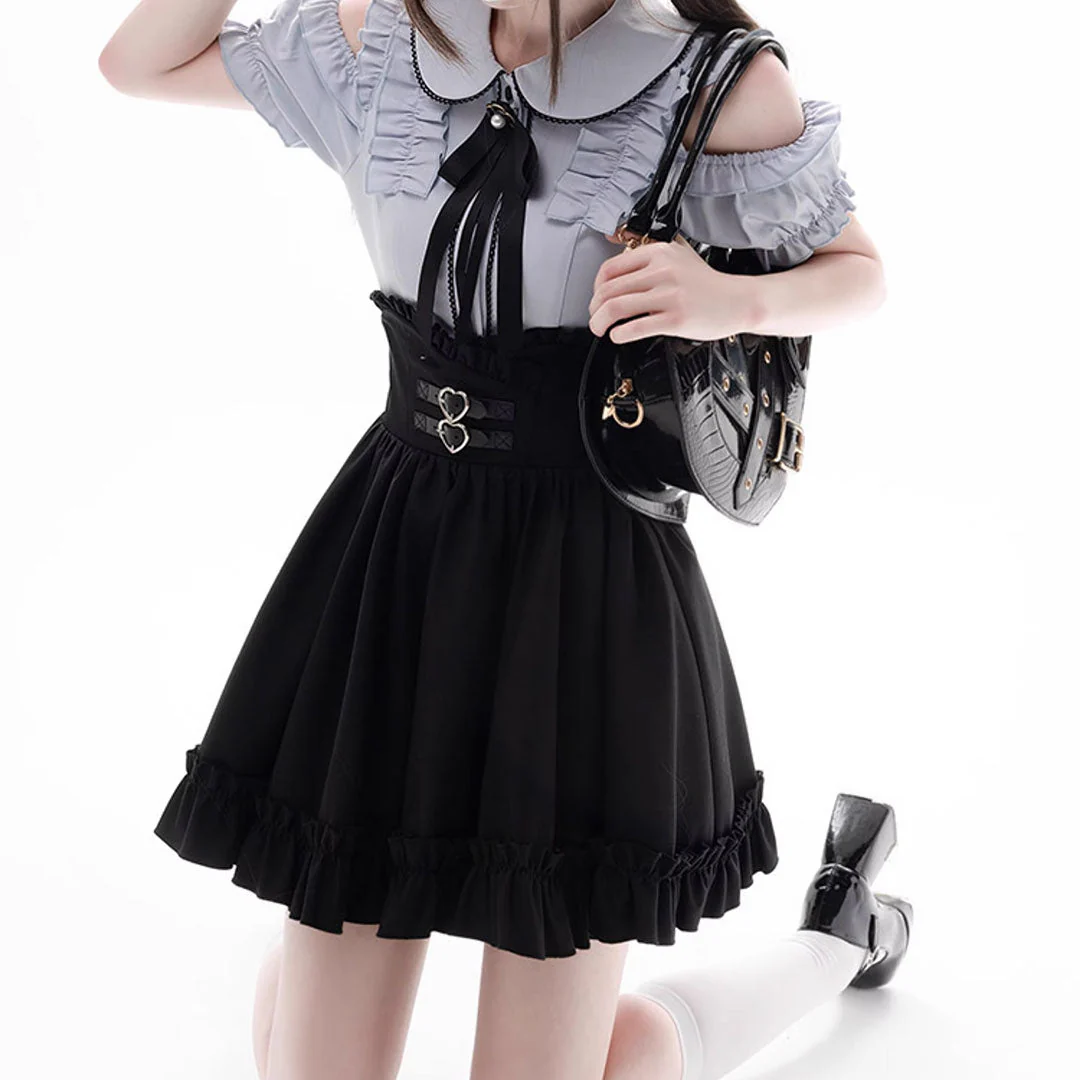 Bow Off Shoulder Blouse Black Skirt Set - Image 5