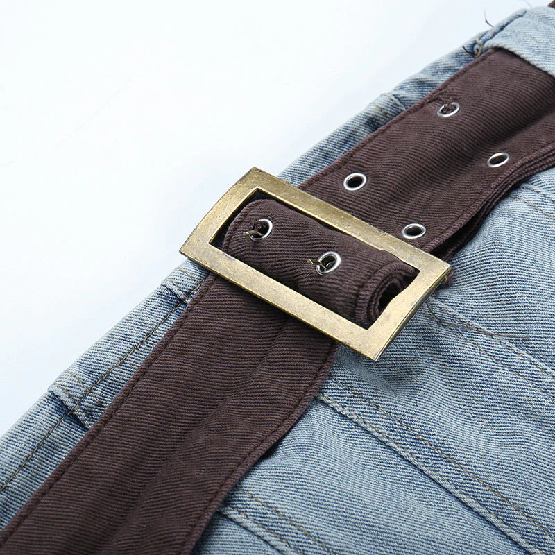 Buckle Belt Strapless Denim Mini Dress - Image 11