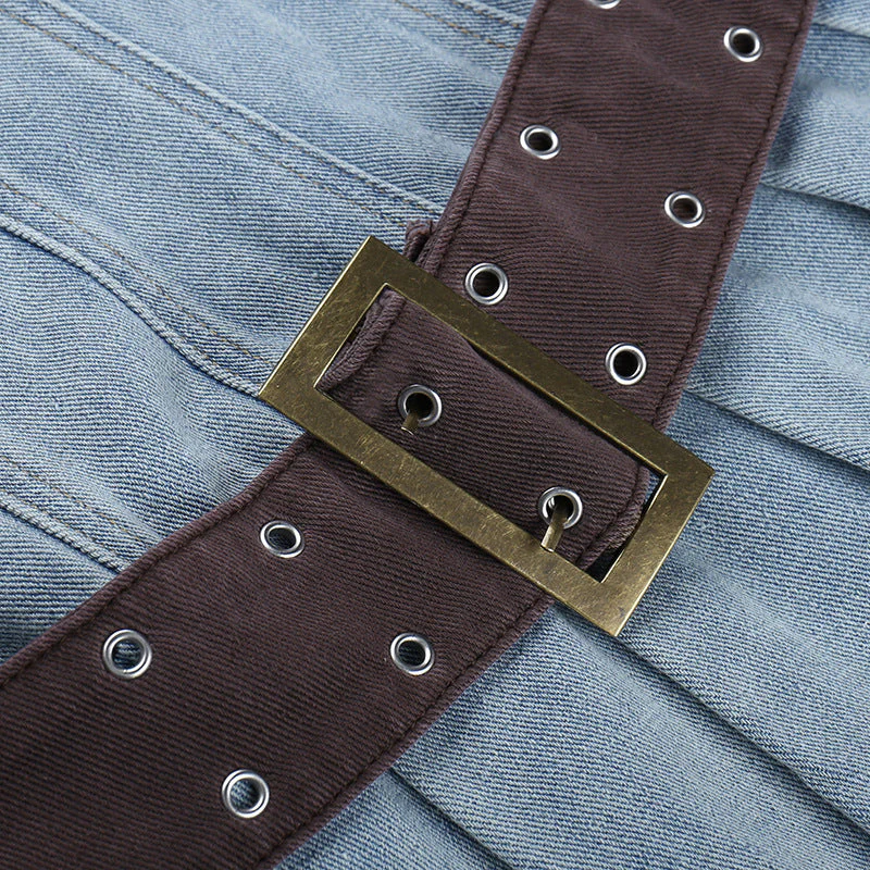 Buckle Belt Strapless Denim Mini Dress - Image 6