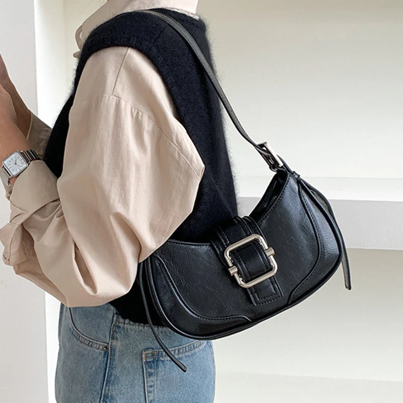 Buckled Strap Pu Leather Shoulder Bag - Image 9
