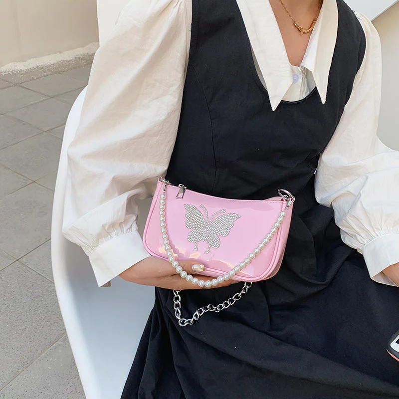 Butterfly Crystal Patent Leather Handbag - Image 2