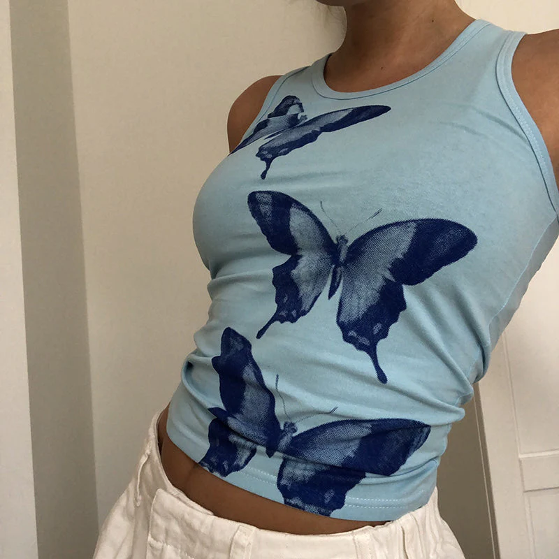 Butterfly Print Crop Tank Top - Image 3