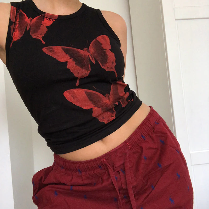 Butterfly Print Crop Tank Top - Image 4