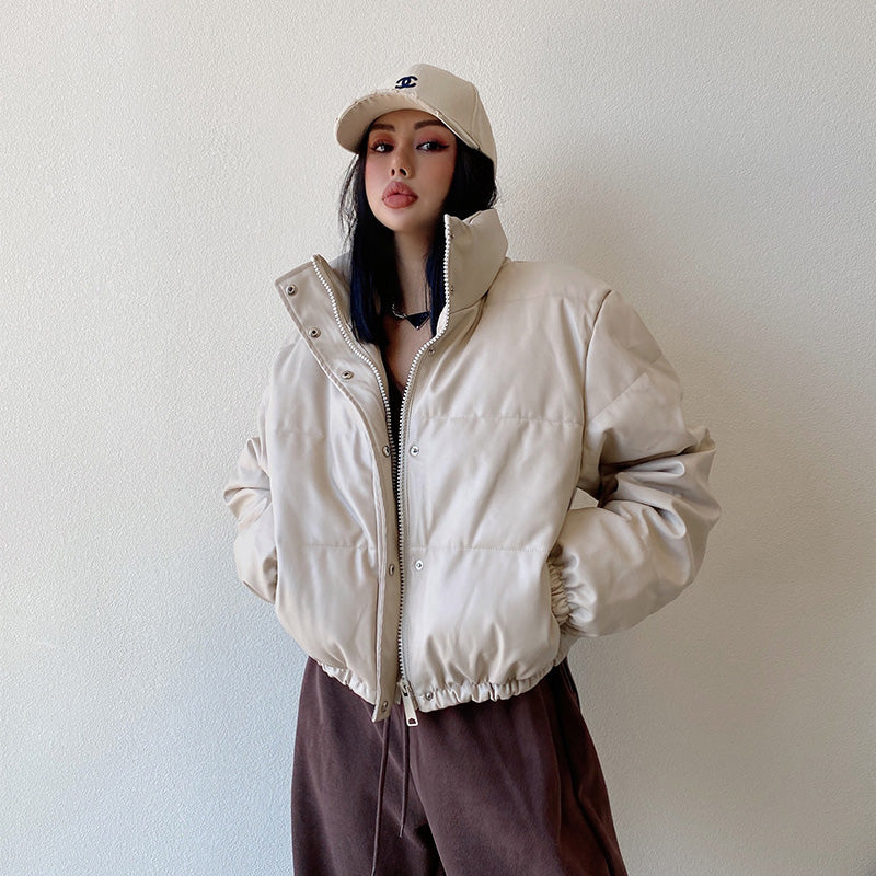 Button Down Pu Leather Puffer Jacket - Image 7