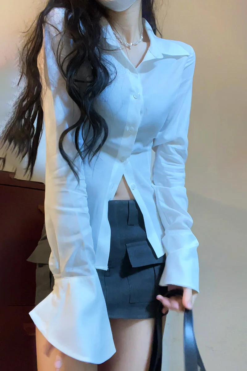 Button Front Long Sleeve Blouse - Image 10