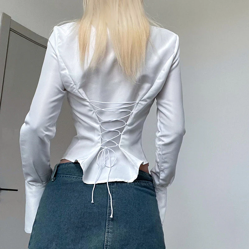 Button Front Long Sleeve Blouse - Image 2