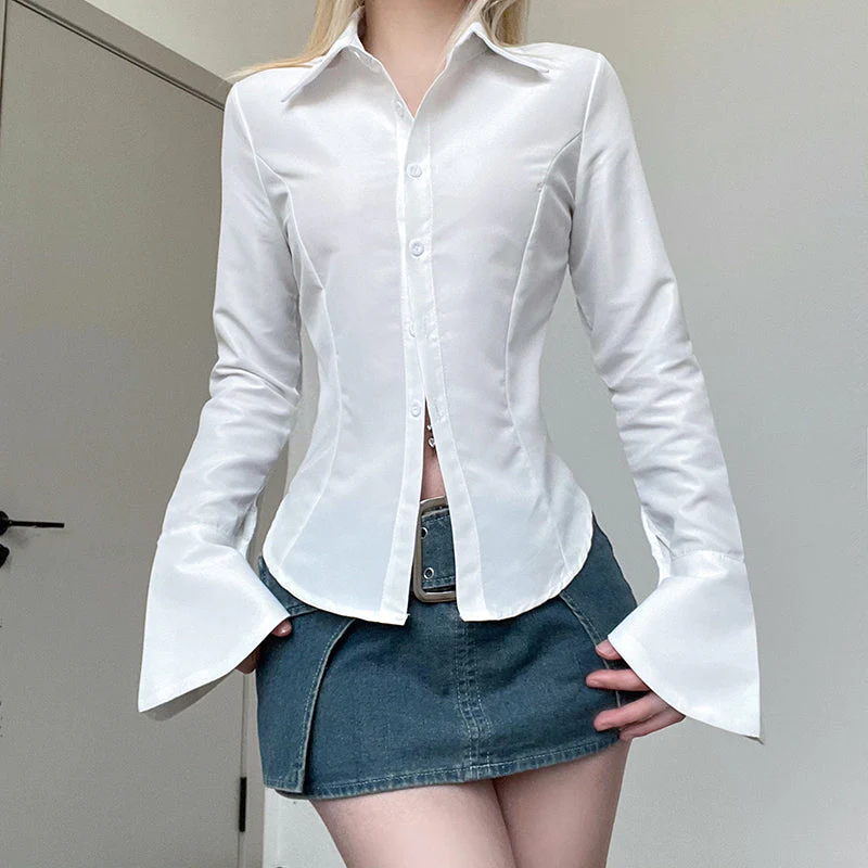 Button Front Long Sleeve Blouse - Image 3