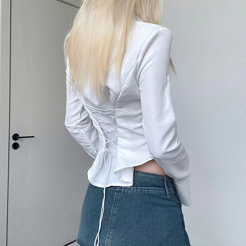 Button Front Long Sleeve Blouse - Image 4