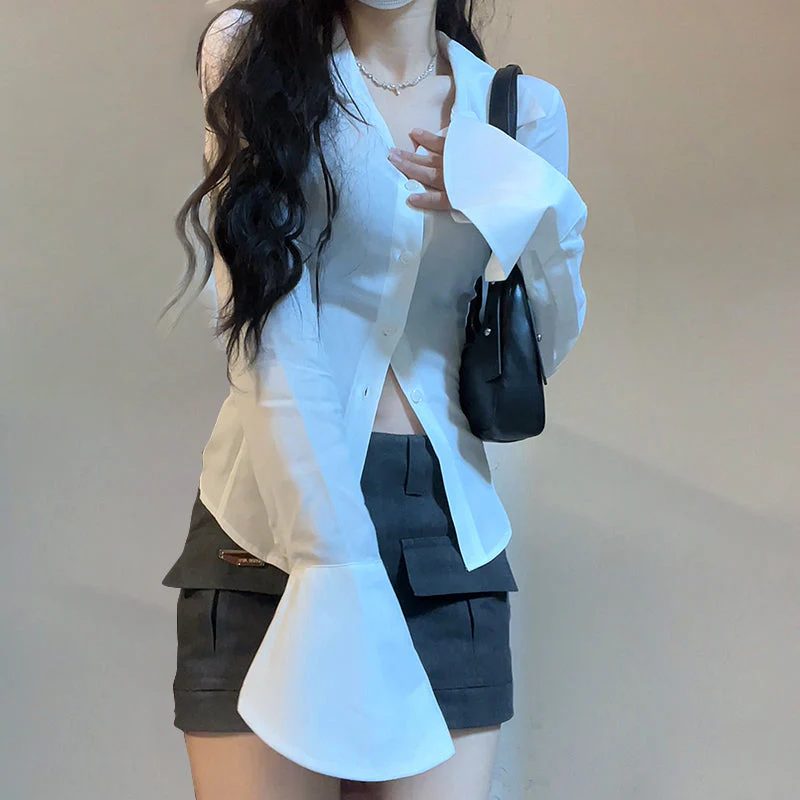 Button Front Long Sleeve Blouse - Image 5