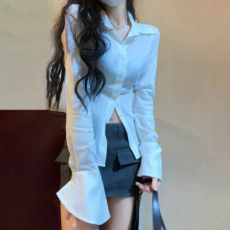 Button Front Long Sleeve Blouse - Image 7